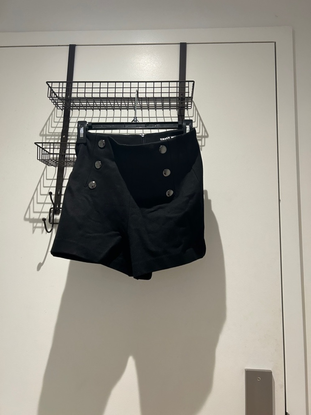 High-Waist Black Button-Accent Women's Shorts